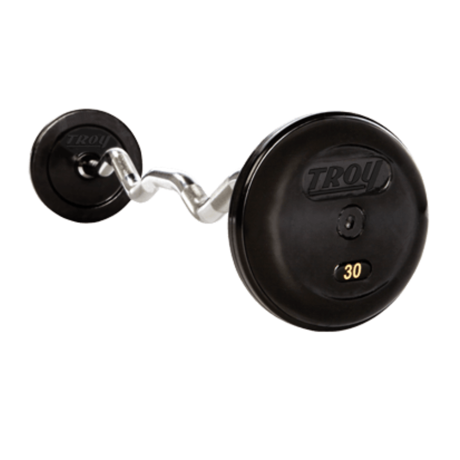 TROY Pro Style Curl Barbell- Rubber-Encased Plates | RUFC-R 30lb