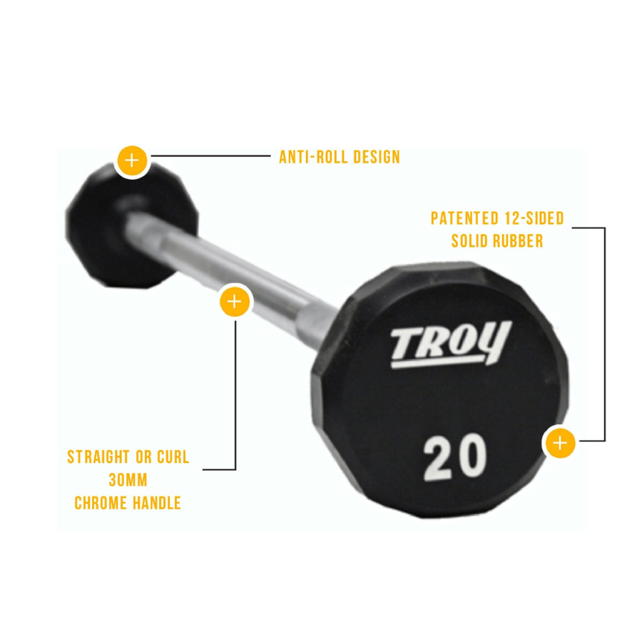 TROY 20-110 lb 12-Sided Urethane Fixed Barbell Set TSB-020-110U