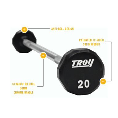 TROY 12-Sided Urethane Fixed Curl Barbell | TZB-U 20lb