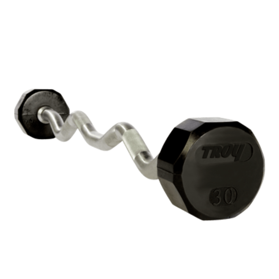 TROY 12-Sided Solid Rubber Curl Barbell | TZB-R 30lb