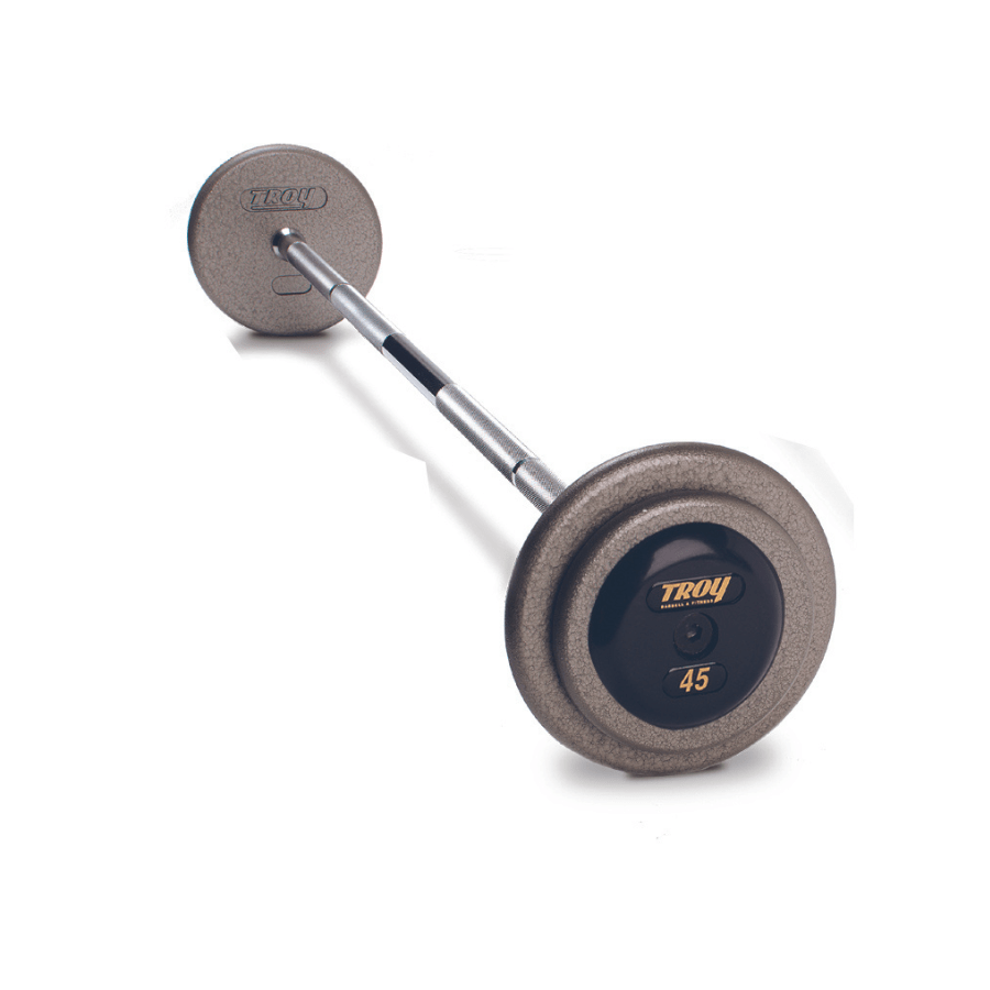TROY Pro Style Straight Barbell Hammer-tone Gray Rubber End Caps | HFB-R 45lb
