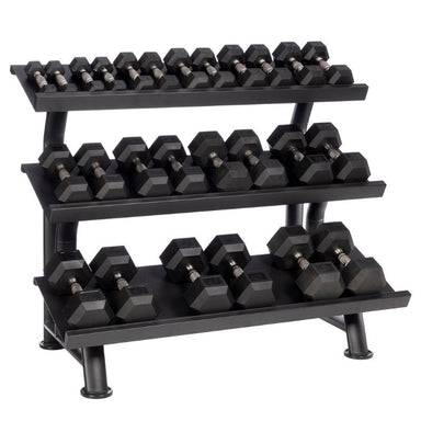 Urethane DURA-BELL Dumbbells _ 13 PAIR Horizontal Pack - 2.5-50lbs with 3 Tier Rack