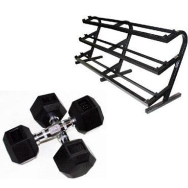 VERTPAC-HDR100 USA Sports by Troy  5-100lb Rubber Encased Hex Dumbbells with Rack