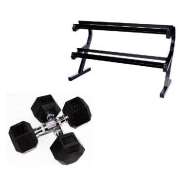 VERTPAC-HDR50  USA Sports by Troy 5-50lbs Rubber Hex Dumbbells with Rack