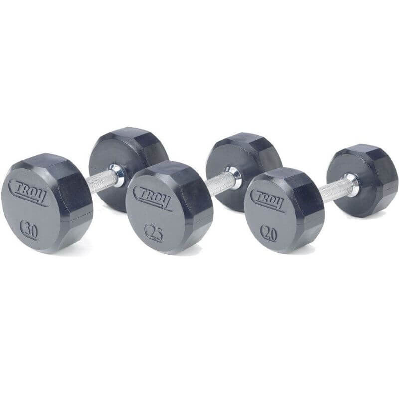 VERTPAC-TSDR25 Troy 3-25lb 12-Sided Rubber Dumbbells 30lb 25lb and 20lb