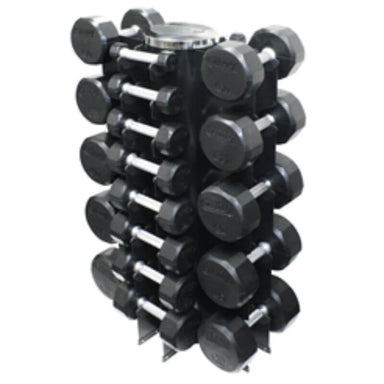 VERTPAC-TSDR50G Troy 3-50lb 12-Sided Rubber Dumbbell Set with Vertical Rack