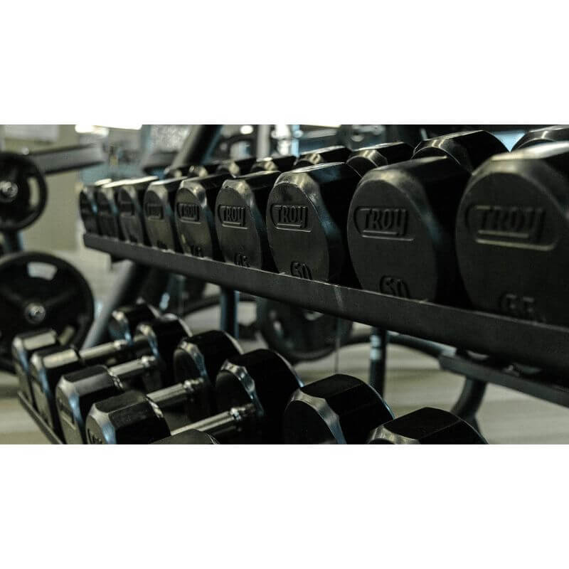 VERTPAC-TSDR75 Troy 12-Sided Rubber Dumbbells 5-75lbs with Horizontal Rack