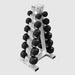 VTX 5-30lb Rubber Dumbbells with A-Frame Rack Side View on a white background