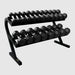 VTX 5-50 lb 8-Sided Rubber Dumbbell Set with Rack - VERTPAC-SDR50 on a white background