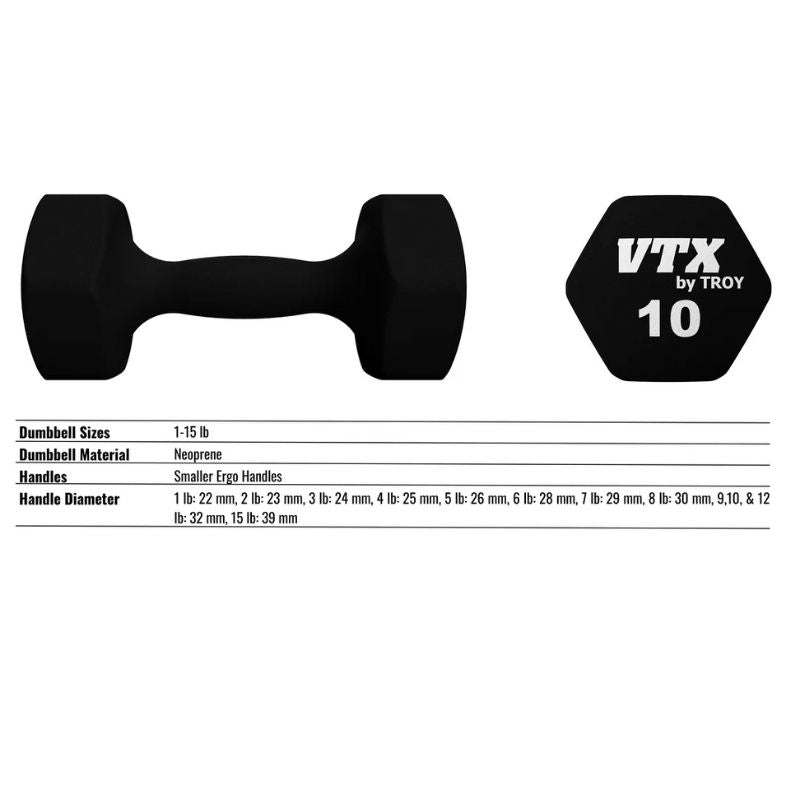 VTX GTD Neoprene Textured Hex Dumbbell Details