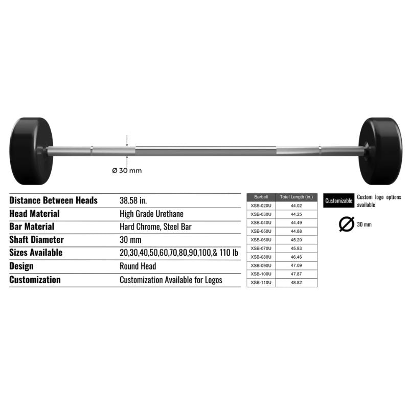 VTX ROUND URETHANE FIXED STRAIGHT BARBELL - XSB-U Specifications