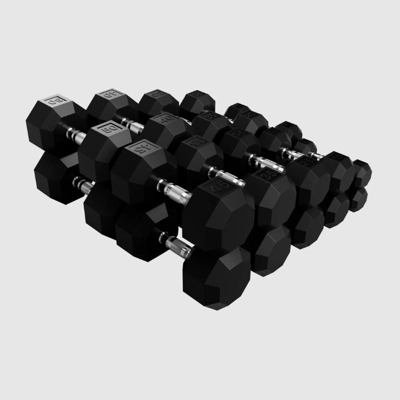 VTX SD-R 8-Sided Rubber Encased Hex Dumbbell 5 lb to 50 lb Dumbbells Set