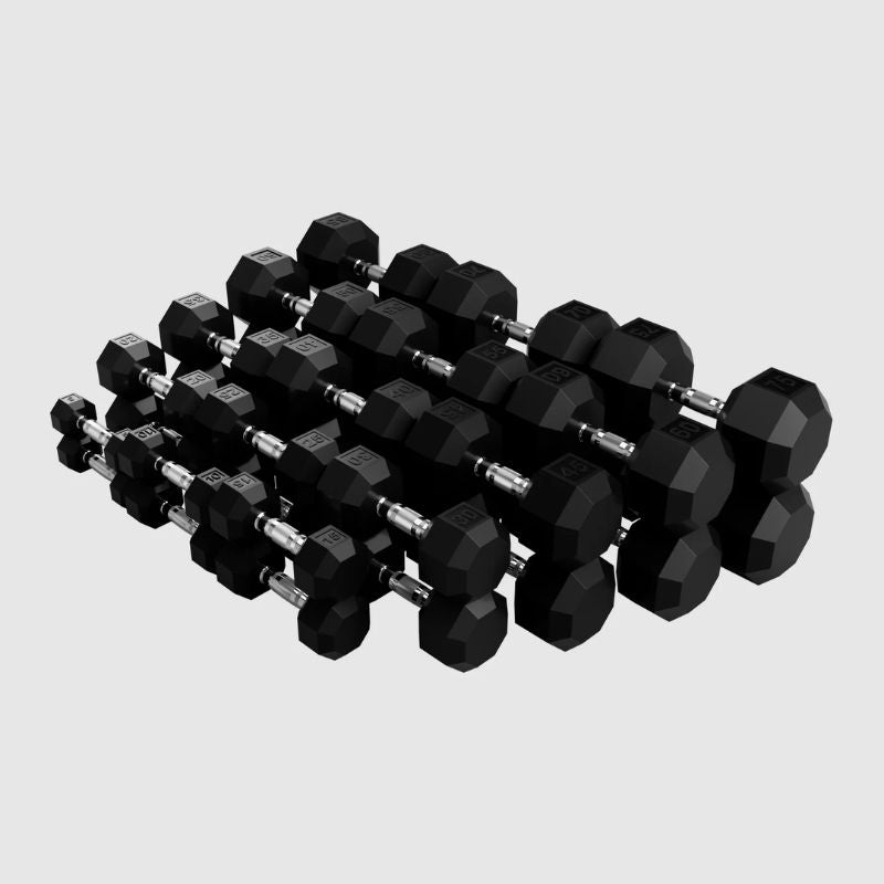 VTX SD-R 8-Sided Rubber Encased Hex Dumbbell 5 lb to 75 lb Dumbbells Set