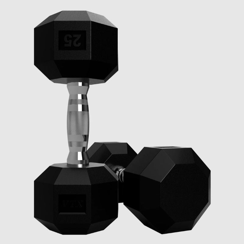 VTX SD-U 8-Sided Urethane Encased Dumbbell Sets 25 lb dumbbells pairs on a white background