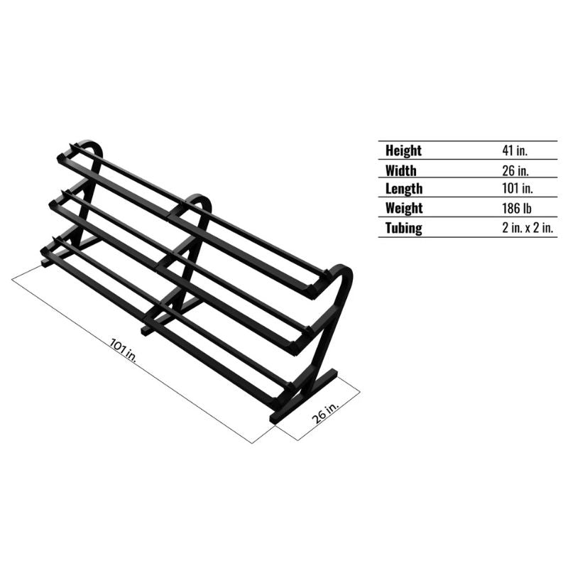 VTX TDR-3 3-Tier Rail Dumbbell Rack w/o Saddles Dimensions