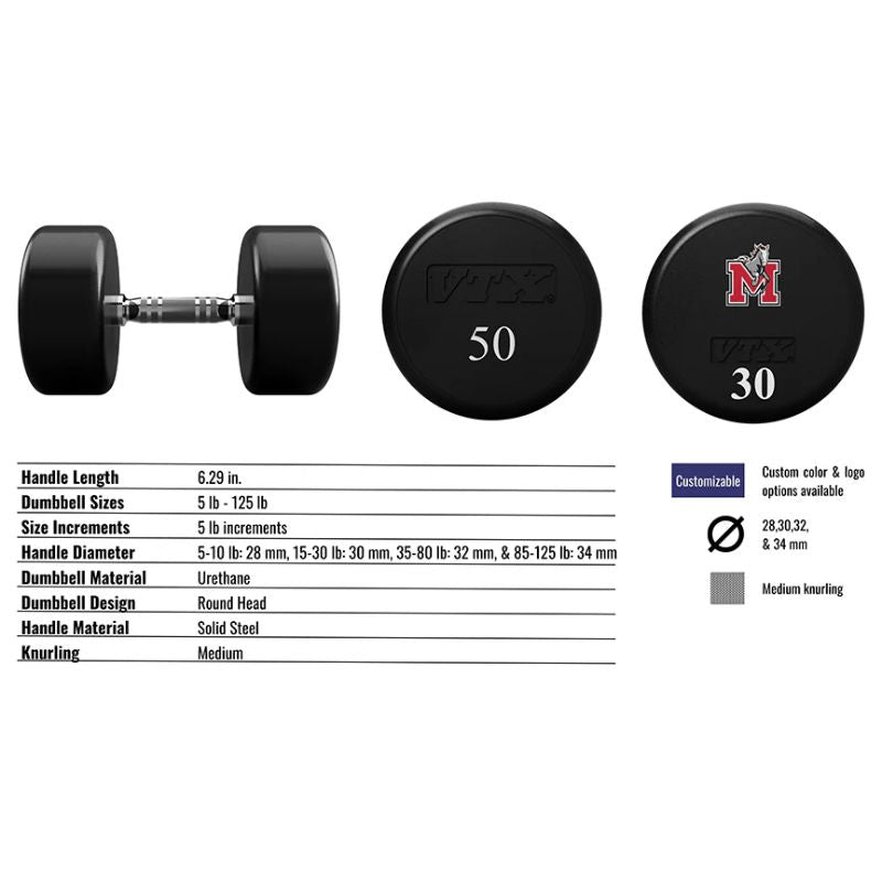 VTX XD-U Urethane Round Head Dumbbell Details