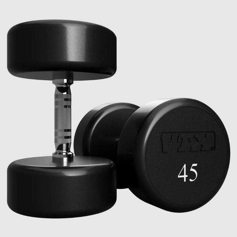 VTX by Troy XD-005-125U 5-125 lb Urethane Dumbbell Set 45 lb Dumbbells on a white background