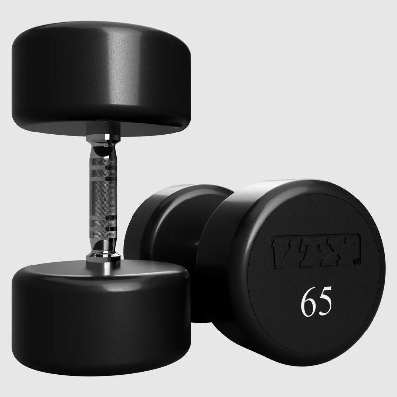 VTX by Troy XD-005-125U 5-125 lb Urethane Dumbbell Set 65 lb Dumbbells on a white background