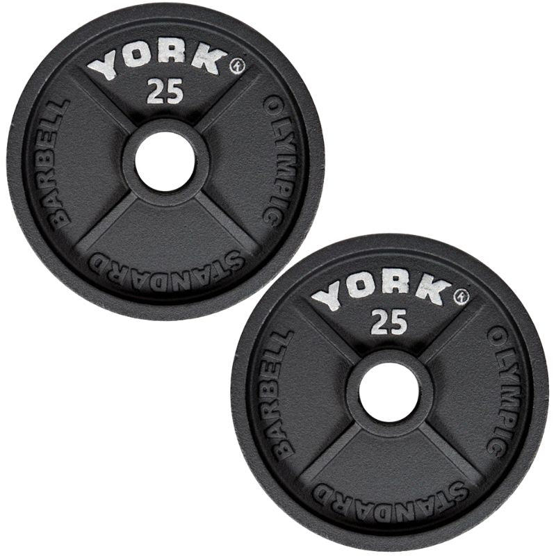 YORK 2″ Cast Iron Olympic Plates - Black 25 lb olympic plates pair