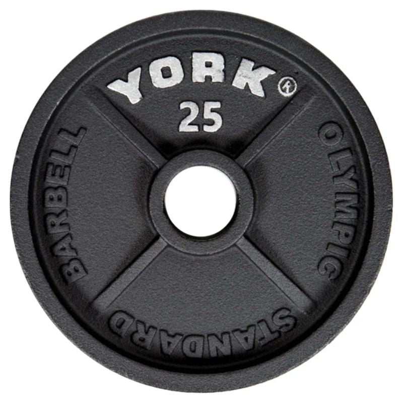 YORK 2″ Cast Iron Olympic Plates - Black 25 lb olympic plates single