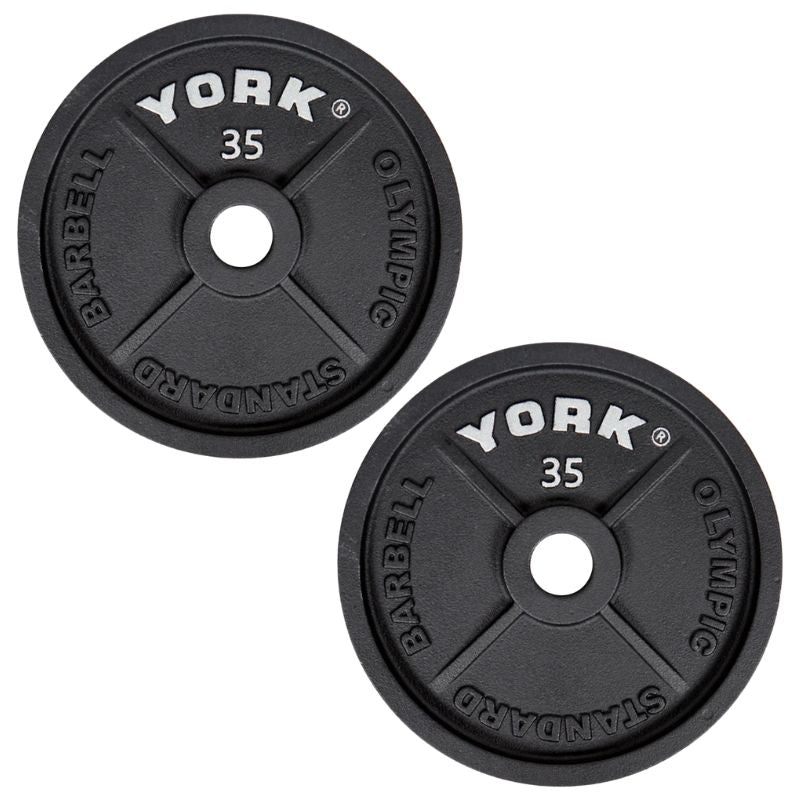 YORK 2″ Cast Iron Olympic Plates - Black 35 lb olympic plates pair