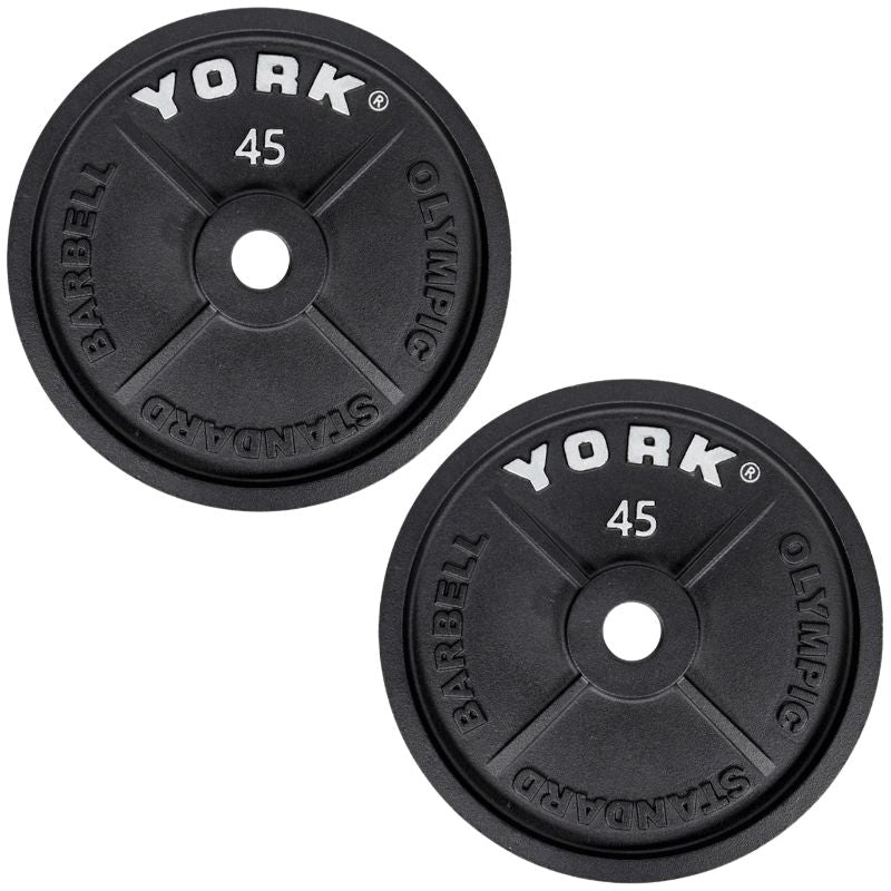 YORK 2″ Cast Iron Olympic Plates - Black 45 lb olympic plates pair