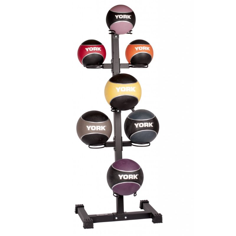 YORK Barbell 7-Ball Vertical Medicine Ball Storage Rack - 65103 with 7 Balls