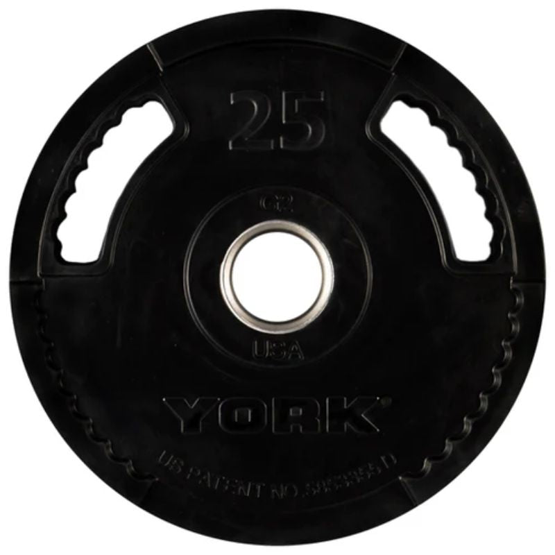 YORK G-2 Rubber Encased Olympic Plate & Barbell Set 25 lb Weight Plate Set