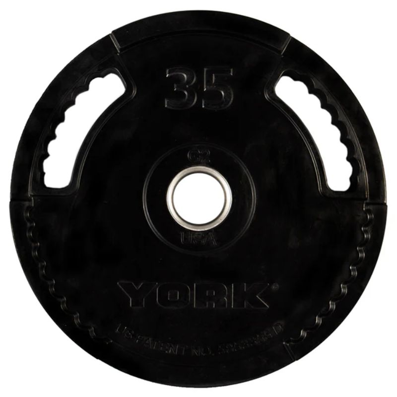 YORK G-2 Rubber Encased Olympic Plate & Barbell Set 35 lb Weight Plate Set
