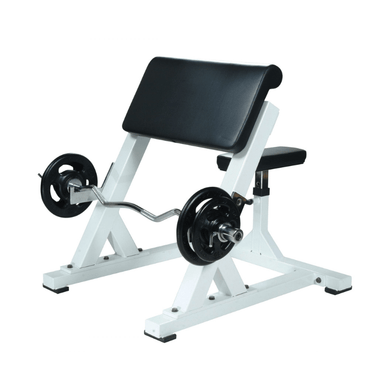 YORK Preacher Curl Machine  Sample with Barbell