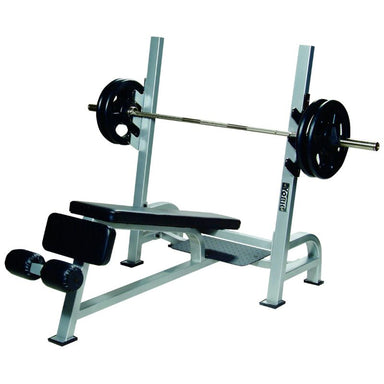 YORK STS Olympic Decline Bench Press w_ Gun Racks Silver With Plates