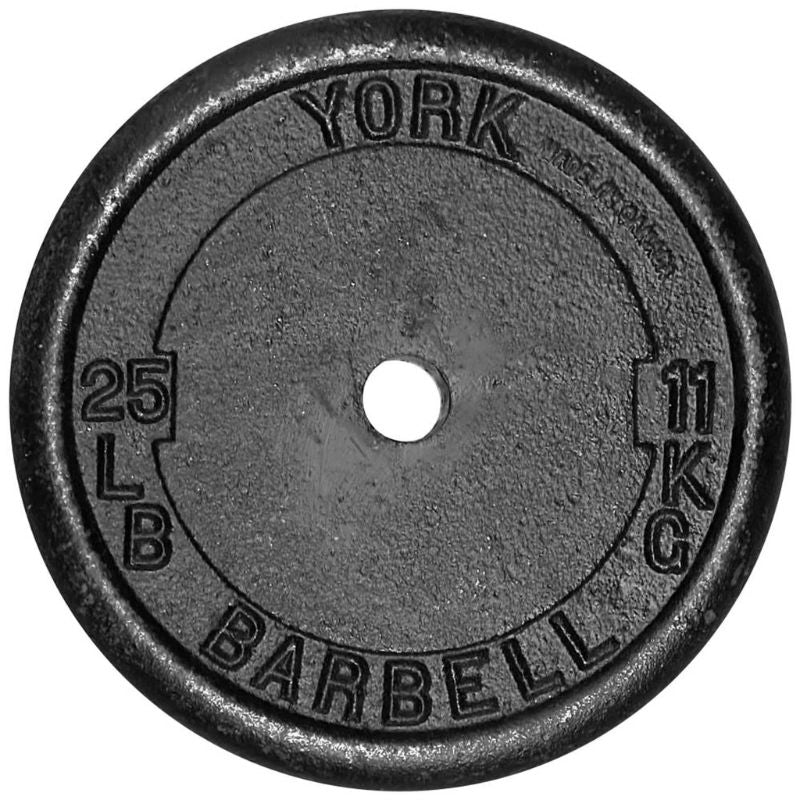 YORK  1_ Standard Contour Cast Iron Plate - Black 25 lb Weight Plate