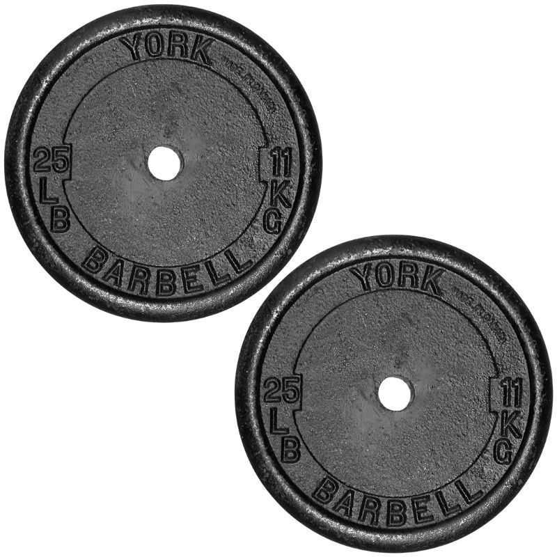 YORK  1_ Standard Contour Cast Iron Plate - Black 25 lb Weight Plate Pair