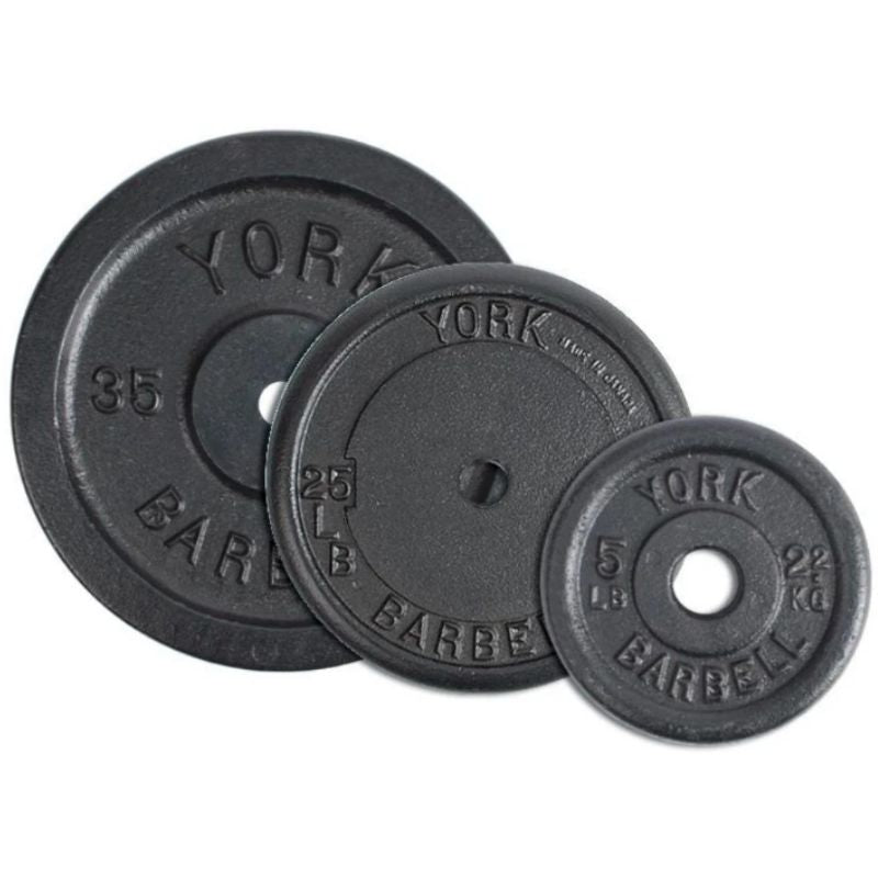 YORK  1_ Standard Contour Cast Iron Plate - Black 35 lb, 25 lb, and 5 lb Weight Plate