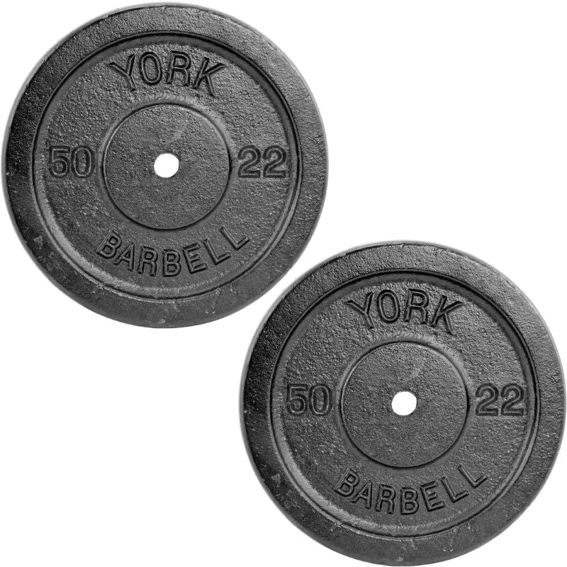 YORK  1_ Standard Contour Cast Iron Plate - Black 50 lb Weight Plate Pair