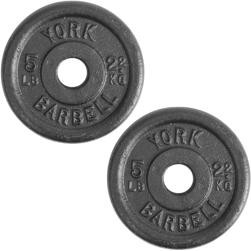 YORK  1_ Standard Contour Cast Iron Plate - Black 5 lb Weight Plate Pair