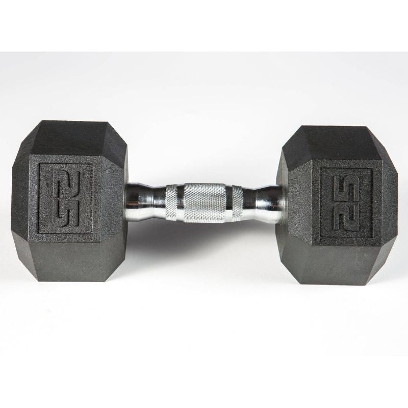 YORK 5-50lb York PVC Hex Dumbbell – Chrome Ergo Handle Set - 37030 25 lb dumbbell