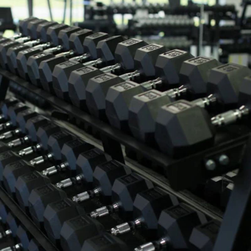 YORK 5-50lb York PVC Hex Dumbbell – Chrome Ergo Handle Set - 37030 With Rack