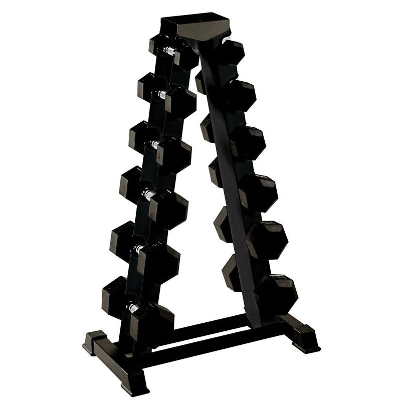 YORK Barbell 2 Sided A-Frame Dumbbell Rack - 69002 with Rubber Hex Dumbbell Set