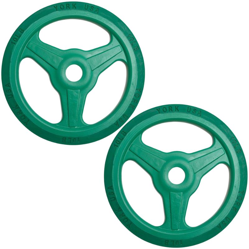 YORK Colored Bumper Grip Plates - Aluminum Milled Plate 10 lb bumper plates pair