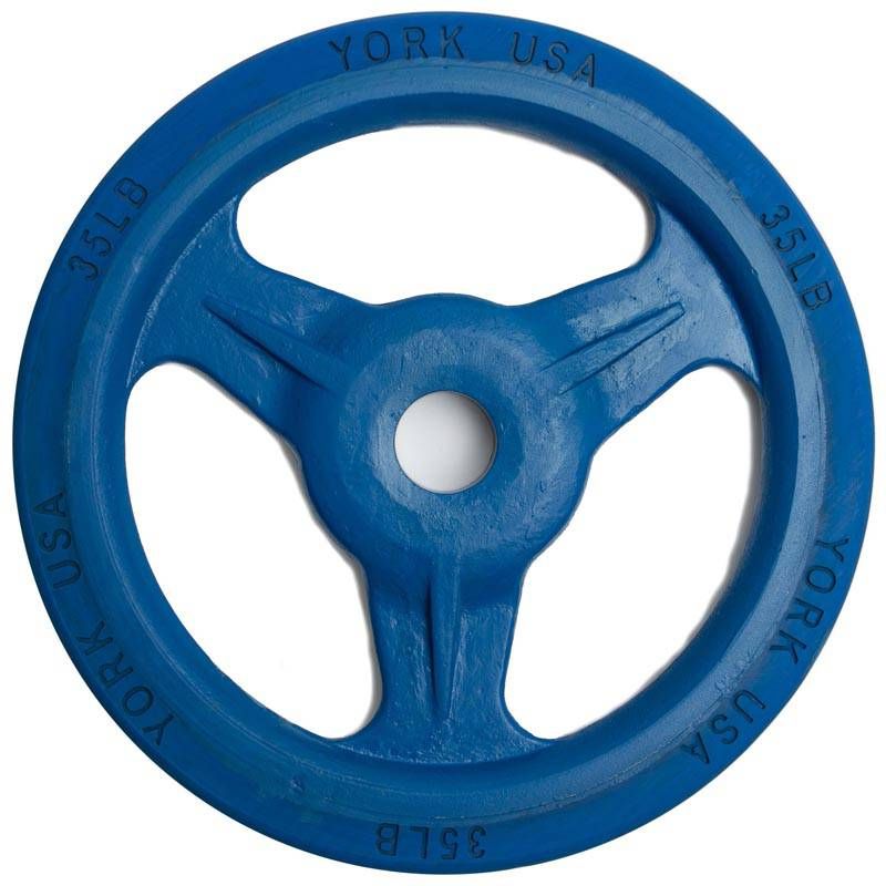YORK Colored Bumper Grip Plates - Aluminum Milled Plate 35 lb bumper plates pair