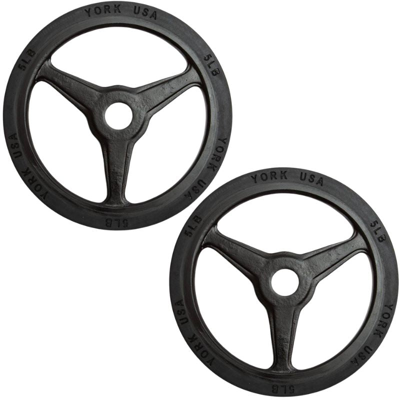 YORK Colored Bumper Grip Plates - Aluminum Milled Plate 5 lb bumper plates pair