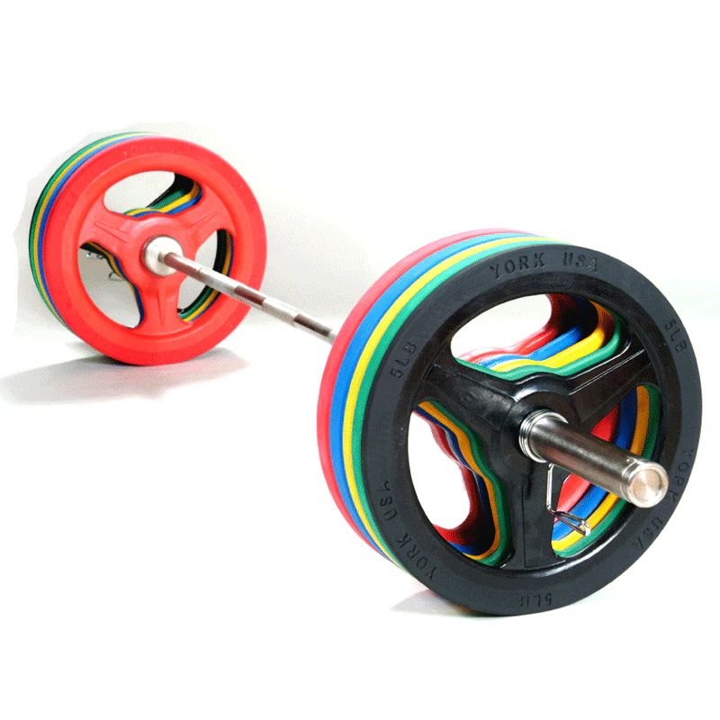 YORK Colored Bumper Grip Plates - Aluminum Milled Plate with Olympic Bars