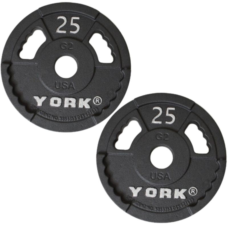 YORK G2 Rubber Encased Olympic Weight Plate 25lb Pair