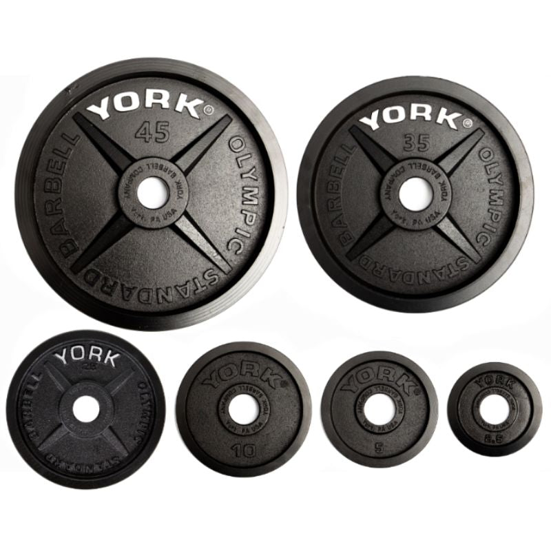 YORK Legacy Cast Iron Precision Milled Olympic Plate Set from 2.5 lb Weight PLate to 45 lb Weight Plate