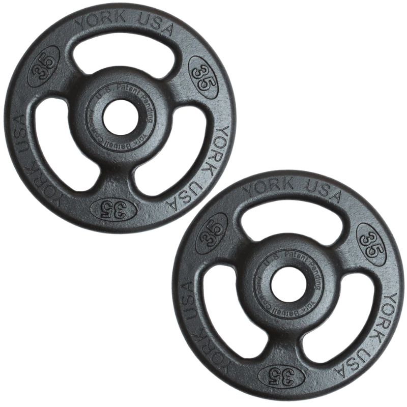 YORK _ISO-GRIP_ Steel Composite Olympic Grip Plate - Black 35 lb Weight Plate Pair