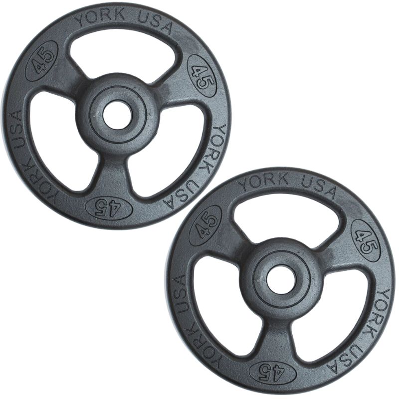 YORK _ISO-GRIP_ Steel Composite Olympic Grip Plate - Black 45 lb Weight Plate Pair