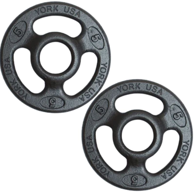 YORK _ISO-GRIP_ Steel Composite Olympic Grip Plate - Black 5 lb Weight Plate Pair