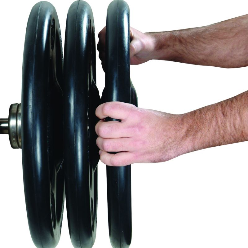 YORK _ISO-GRIP_ Steel Composite Olympic Grip Plate - Black Loading into Olympic Bar