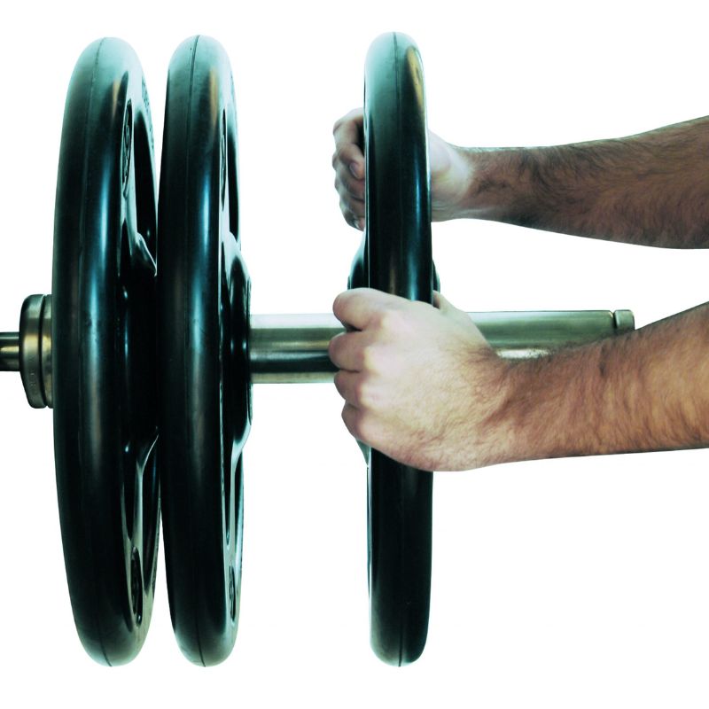 YORK _ISO-GRIP_ Steel Composite Olympic Grip Plate - Black Stacked in Olympic Bars
